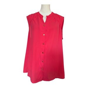 Calvin Klein Coral Pink Sleeveless Blouse XL Gold Buttons Office Layering